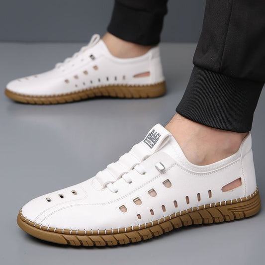 Hole Shoes Soft Bottom Men Slip-on Leather Sandals