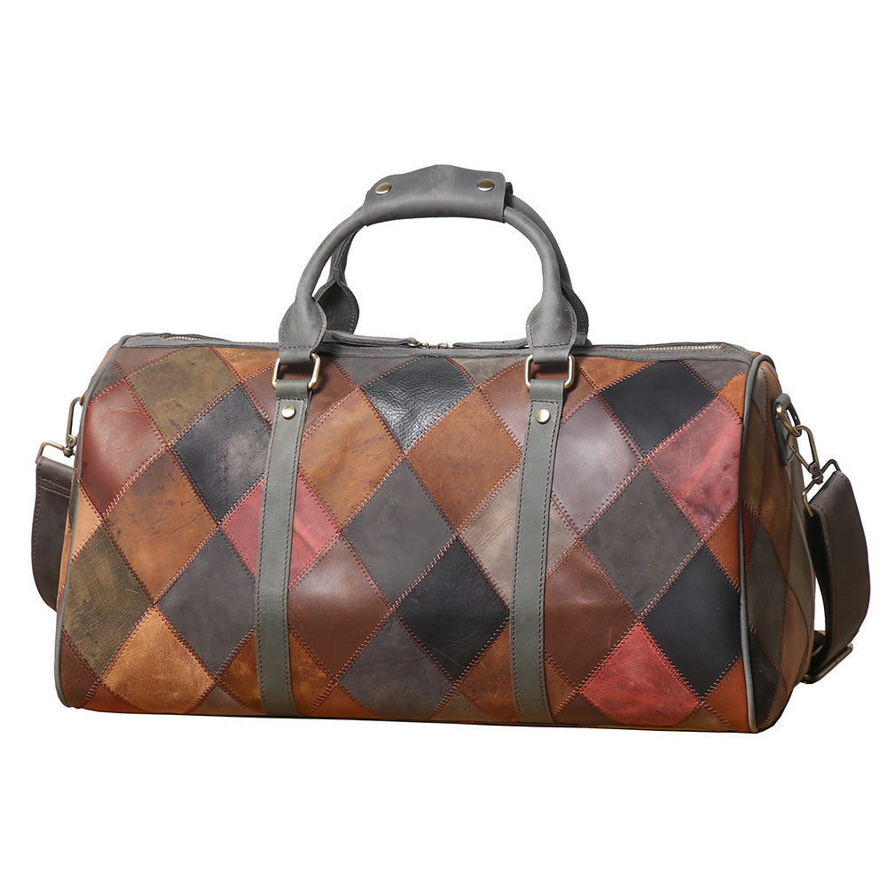 Sac de voyage losange vintage en cuir véritable pour homme