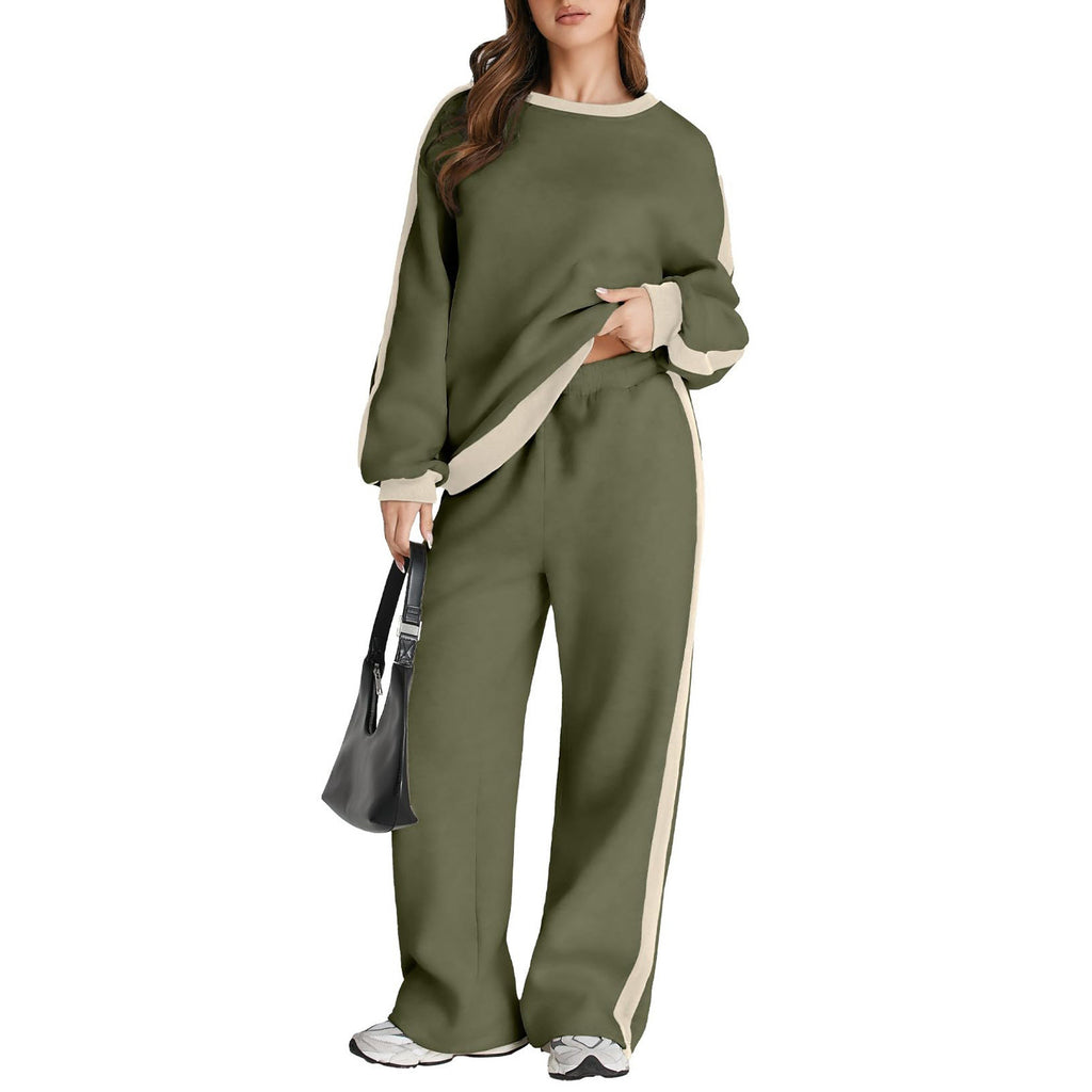 Graceful Color Matching Long Sleeve Loose Pullover Sweatshirt & Sweatpants Set