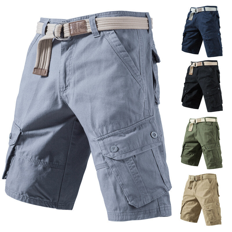 Short cargo d'été en coton avec poches Couleur unie