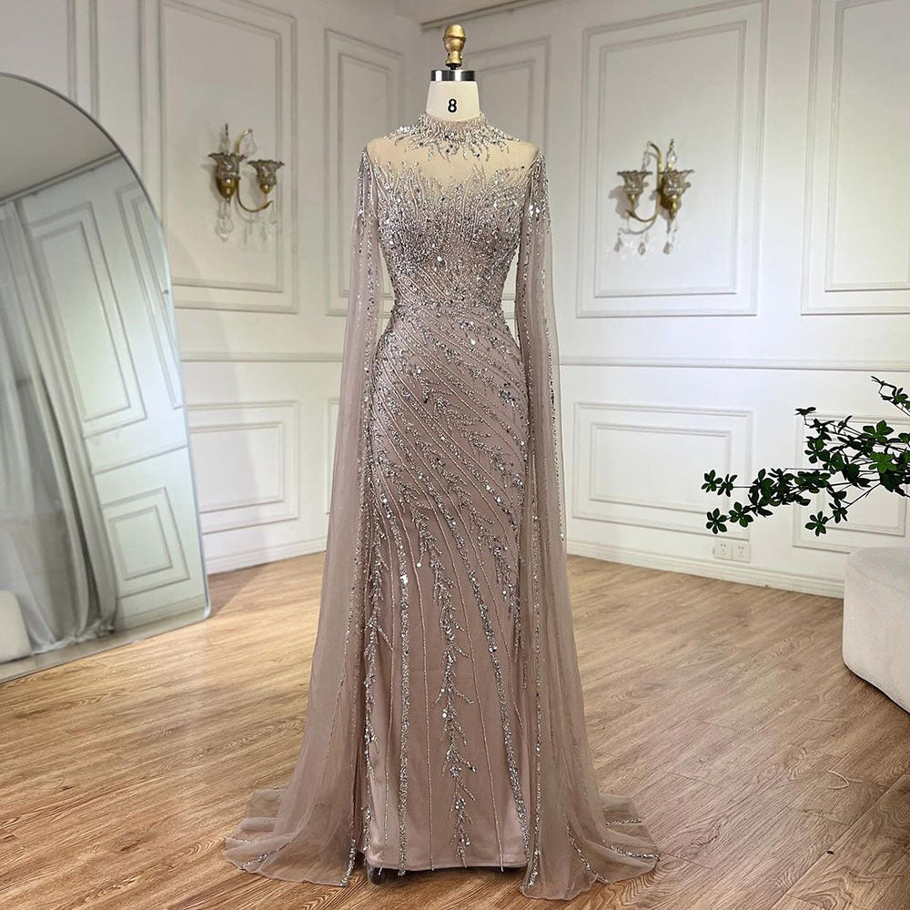Robe de soirée élégante de princesse arabe à manches volantées et coupe sirène