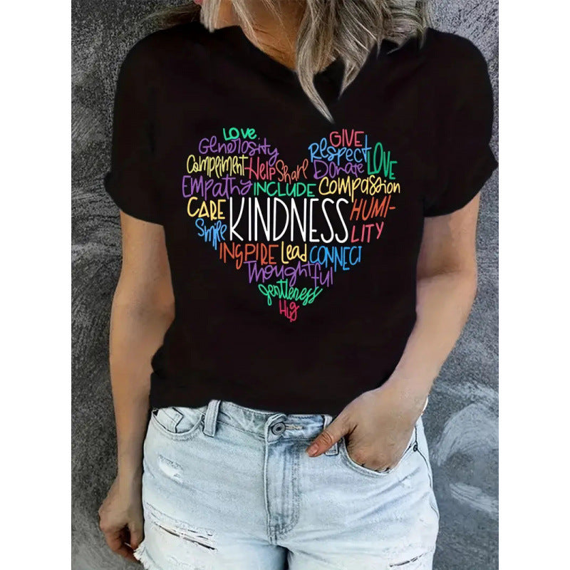 Women's Short Sleeve Valentine's Day Heart 3D Round Neck Top
