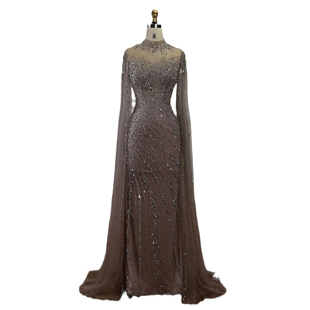 Robe de soirée élégante de princesse arabe à manches volantées et coupe sirène