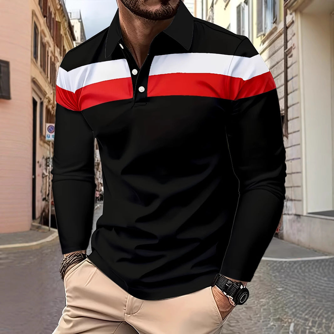 Men's Button Casual Slim Lapel 3D Printed Long Sleeve