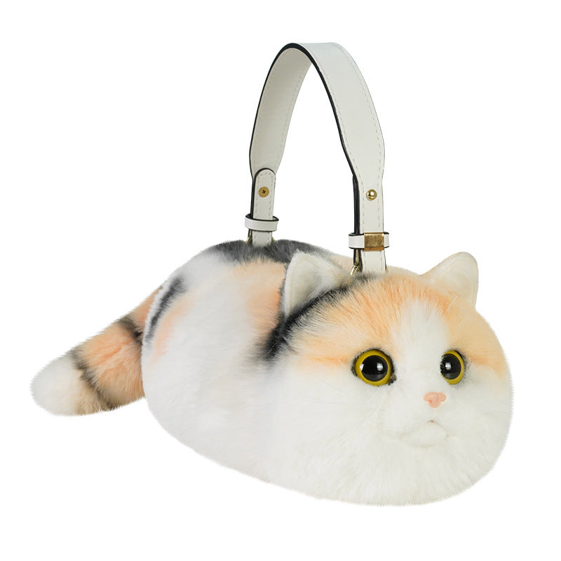 Simulation Animal Plush Three-Flower Cat Shoulder Bag