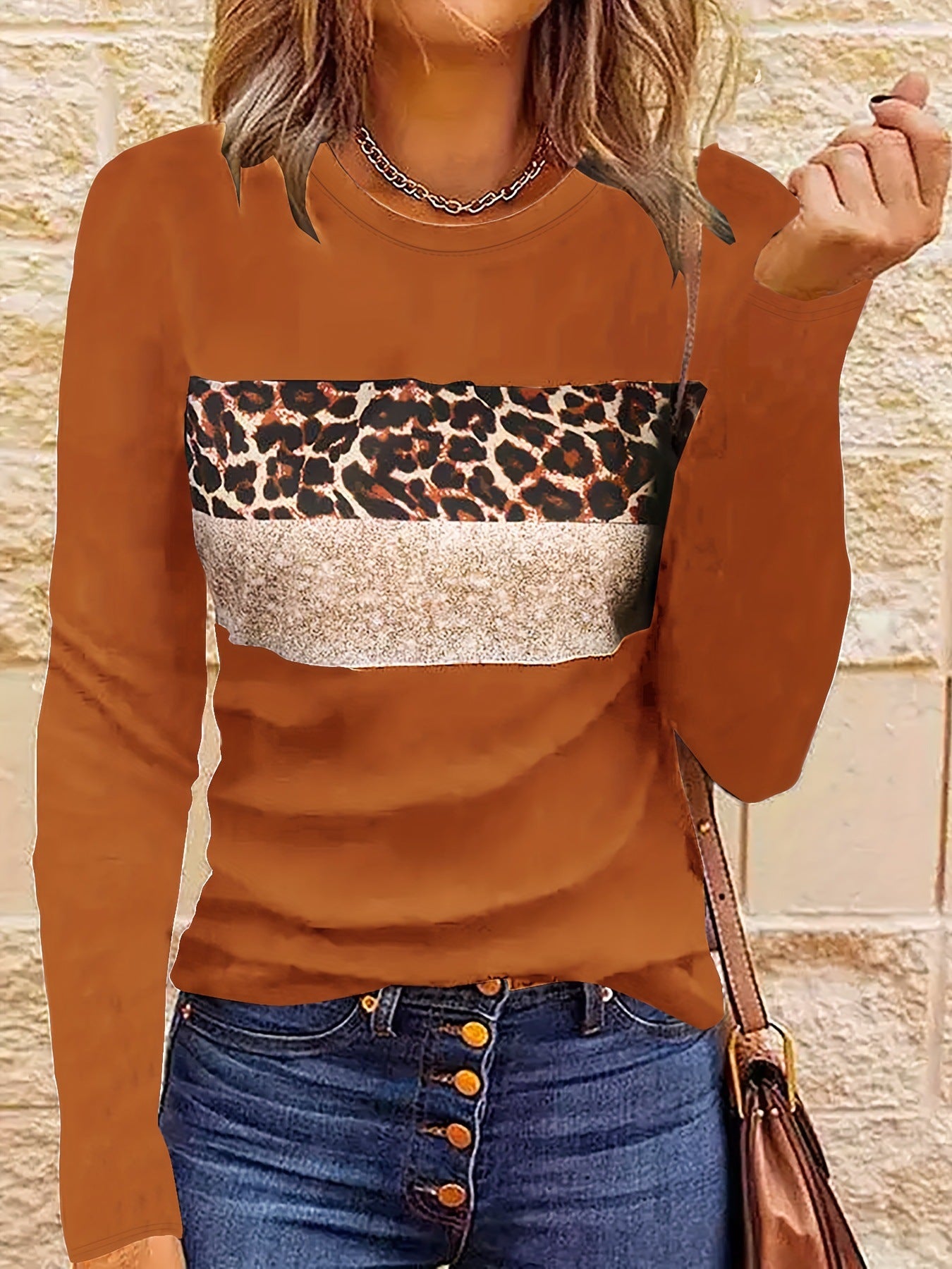 Women's Casual Long Sleeve Fitted Printed T-Shirt Polyester