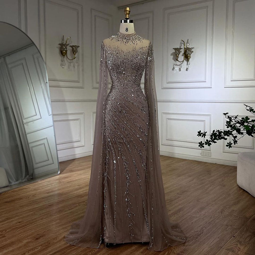 Robe de soirée élégante de princesse arabe à manches volantées et coupe sirène