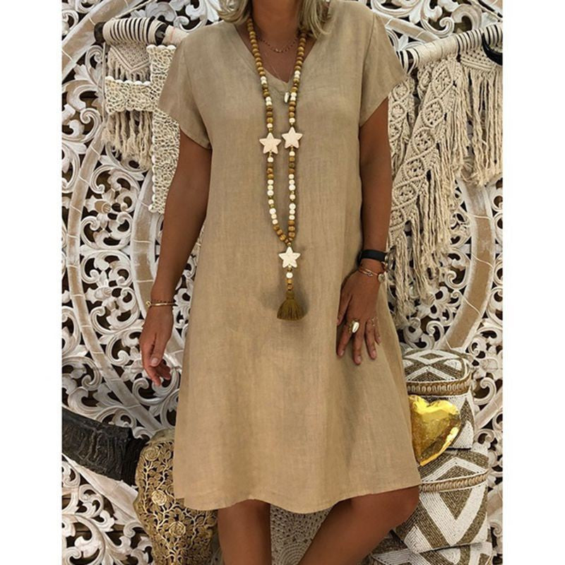 Casual V-Neck Mid-Length A-Line Dress for Women