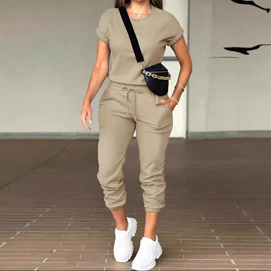 Fashion Women's Wear Round Neck Top Pocket Suit