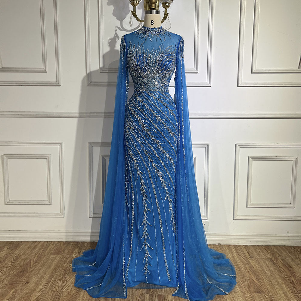 Robe de soirée élégante de princesse arabe à manches volantées et coupe sirène