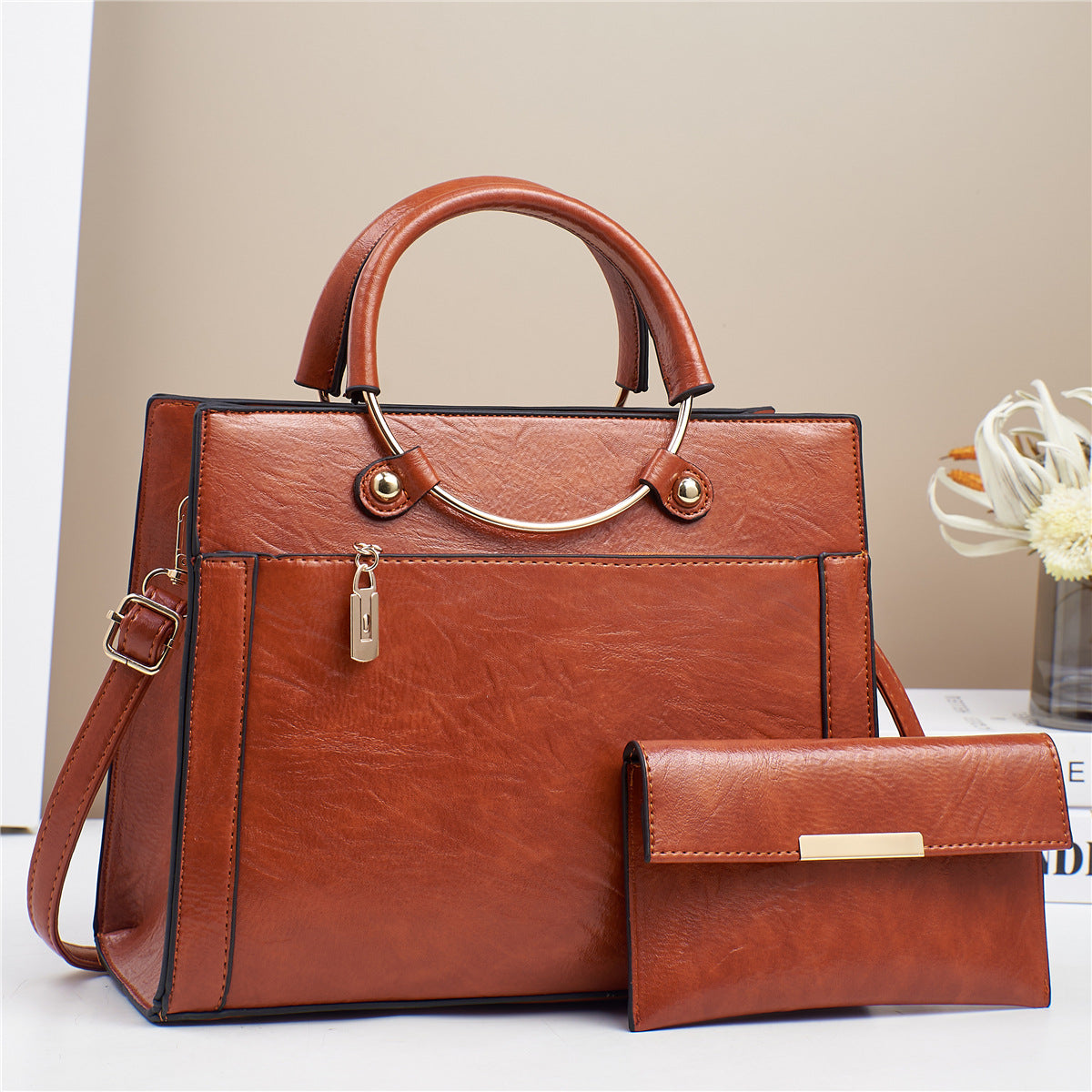 Large Capacity Women's Handbag Two-Piece Set with Crossbody Bag and Wallet