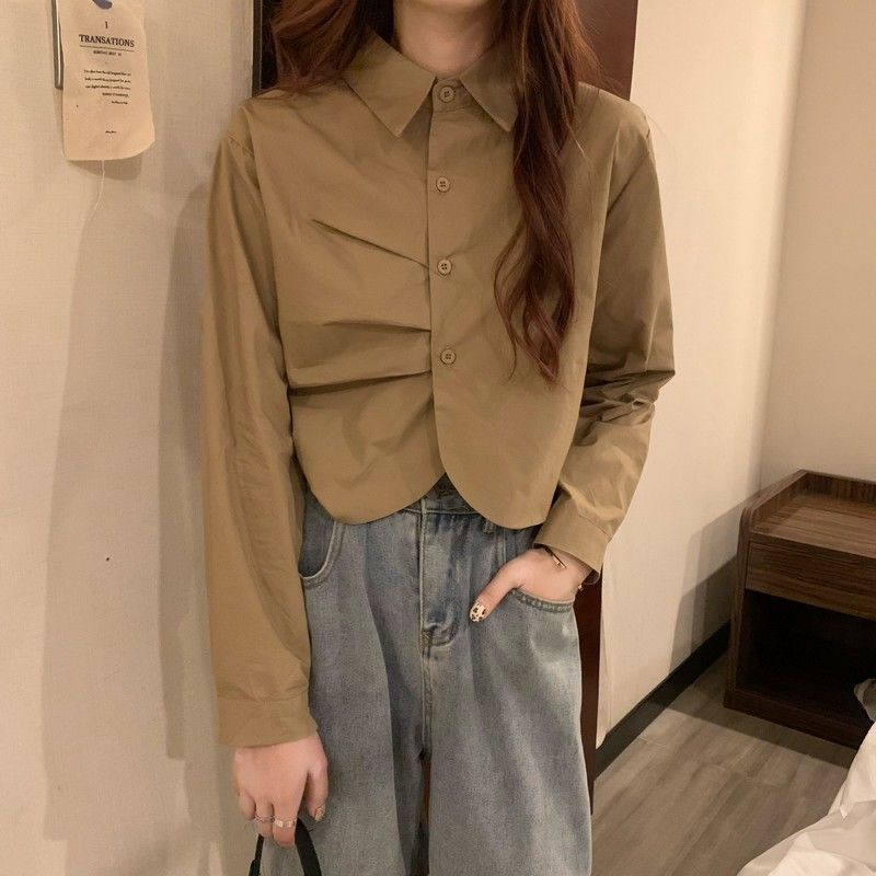 Chemise de Printemps pour Femmes Blanches Françaises à Manches Longues Haut Chic et Tempérament