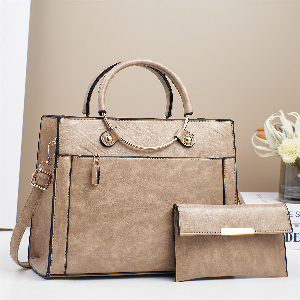 Large Capacity Women's Handbag Two-Piece Set with Crossbody Bag and Wallet