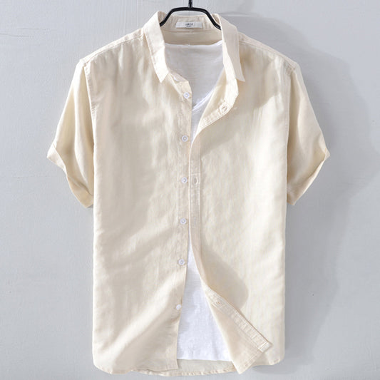Short Sleeve Breathable Pure Linen Shirt For Men