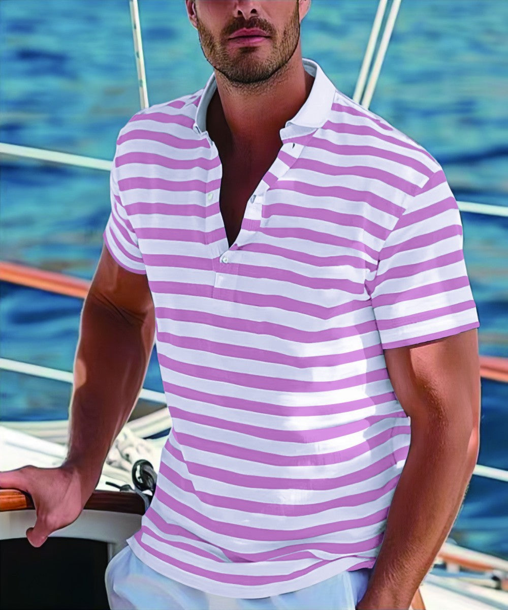 Men's Short-sleeve Polo Shirt Striped Casual Top