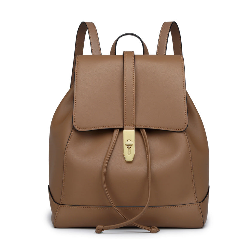 Sac à dos personnalisé en cuir véritable pour femme 30x25x12cm Kaki Café Marron