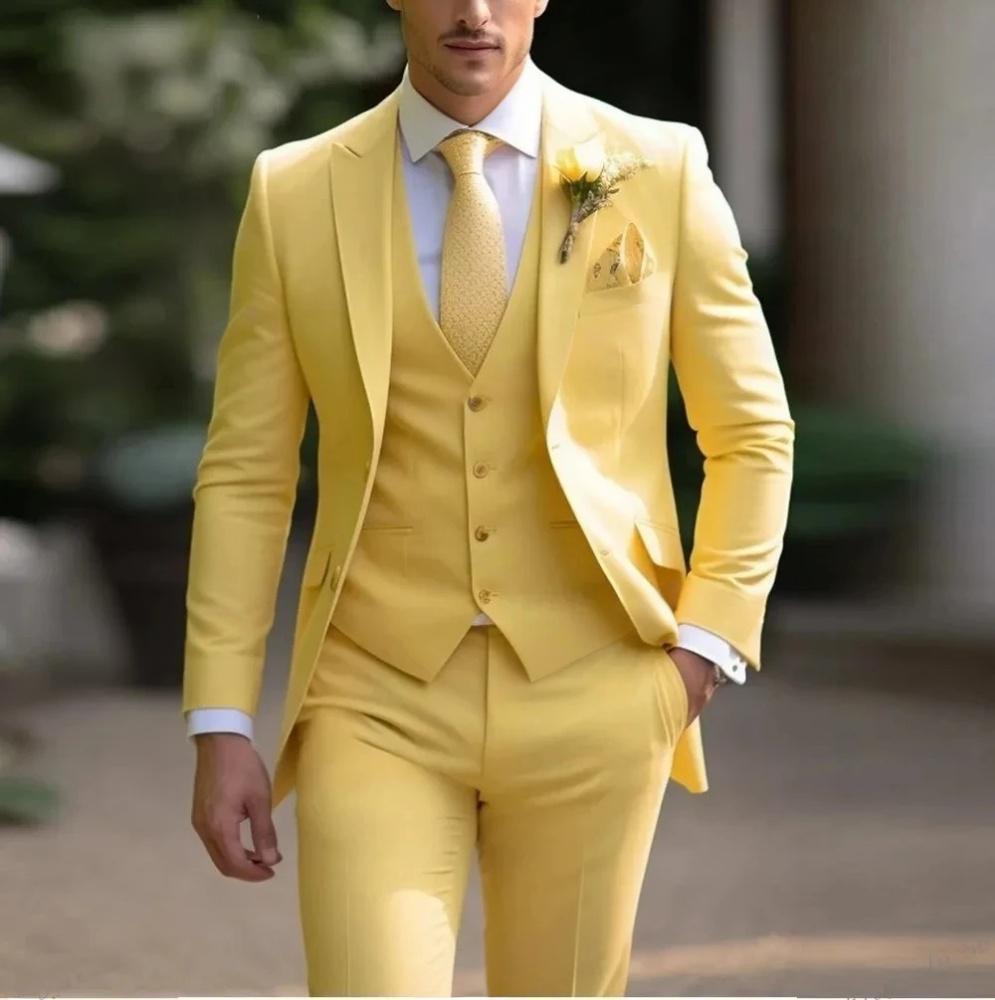 Men's Slim Fit Three-Piece Solid Color Suit Polyester Blend