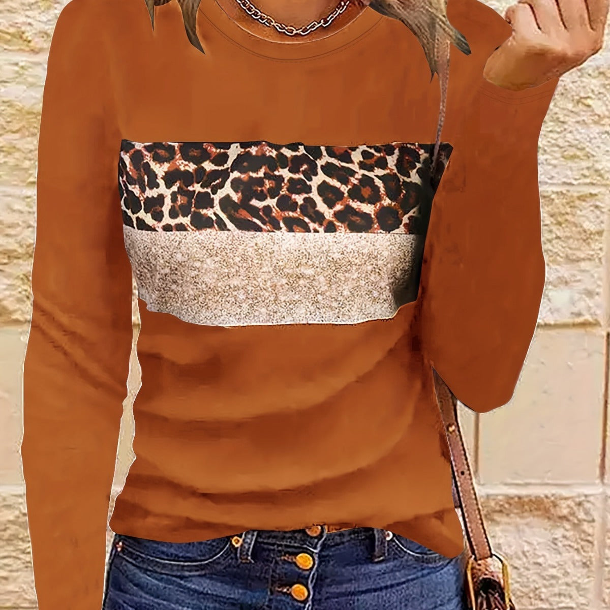 Women's Casual Long Sleeve Fitted Printed T-Shirt Polyester