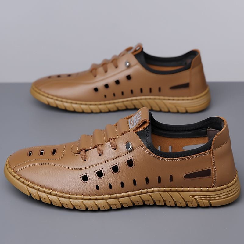 Men's Slip-On Leather Sandals Soft PVC Sole Breathable Waterproof