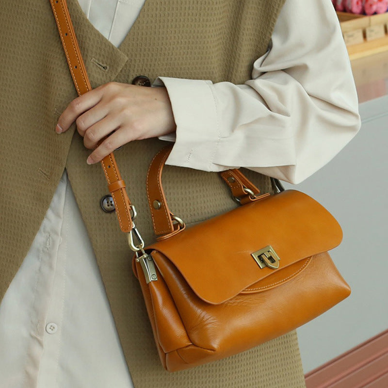 Sac à main en cuir véritable multi-poches rétro pour femmes