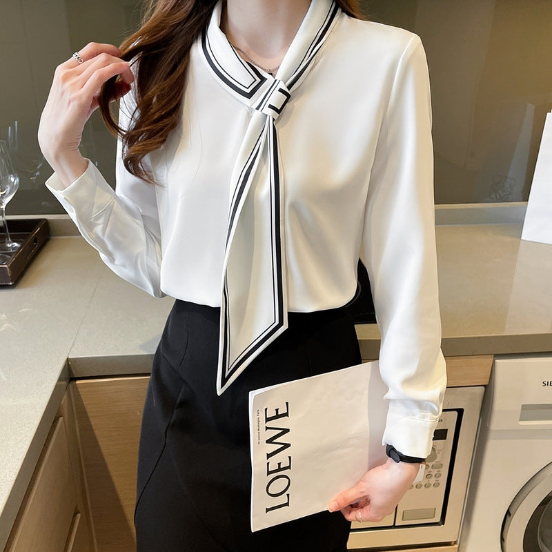 Commuter White Printed Tie-Neck Shirt for Women