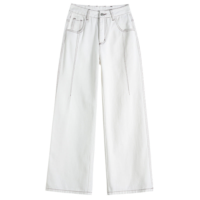 Design Sense Jean blanc taille haute et coupe large Long