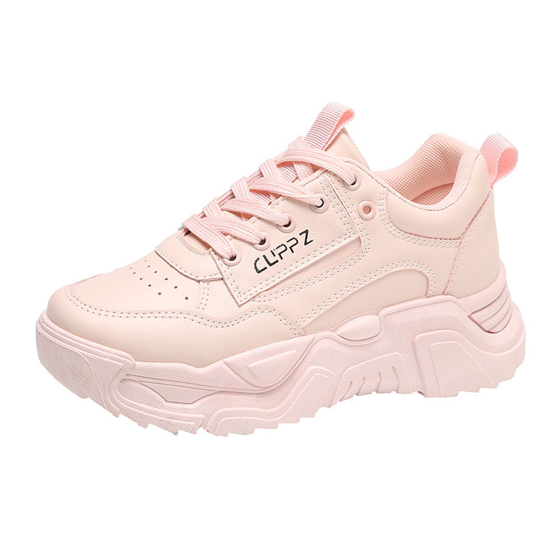 Candy-Colored Casual Low-Top Leather Lined Shoes in Pink, Beige, Black & White