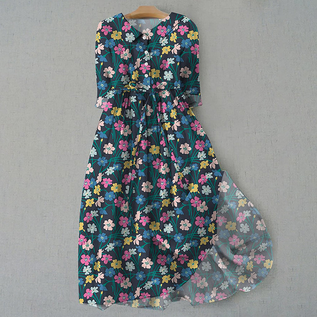 Robe Courte Imprimée Bohème à Manches Courtes pour Femme