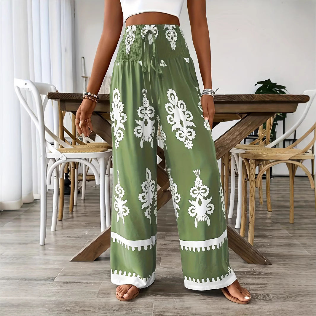 Pantalon décontracté large taille haute à lacets et motif 3D pour femmes