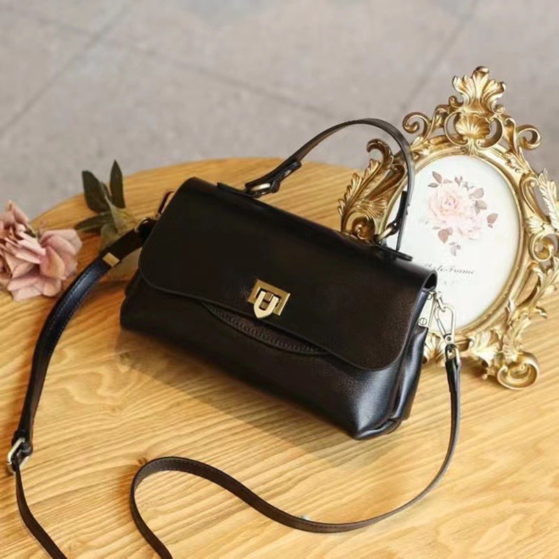 Sac à main en cuir véritable multi-poches rétro pour femmes