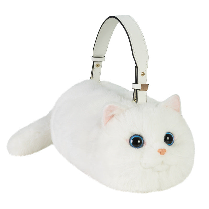 Simulation Animal Plush Three-Flower Cat Shoulder Bag