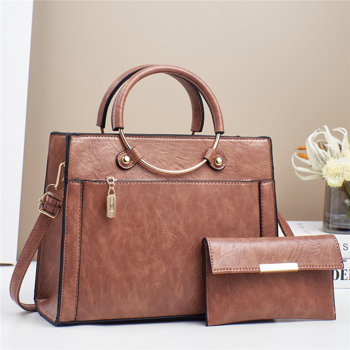 Large Capacity Women's Handbag Two-Piece Set with Crossbody Bag and Wallet