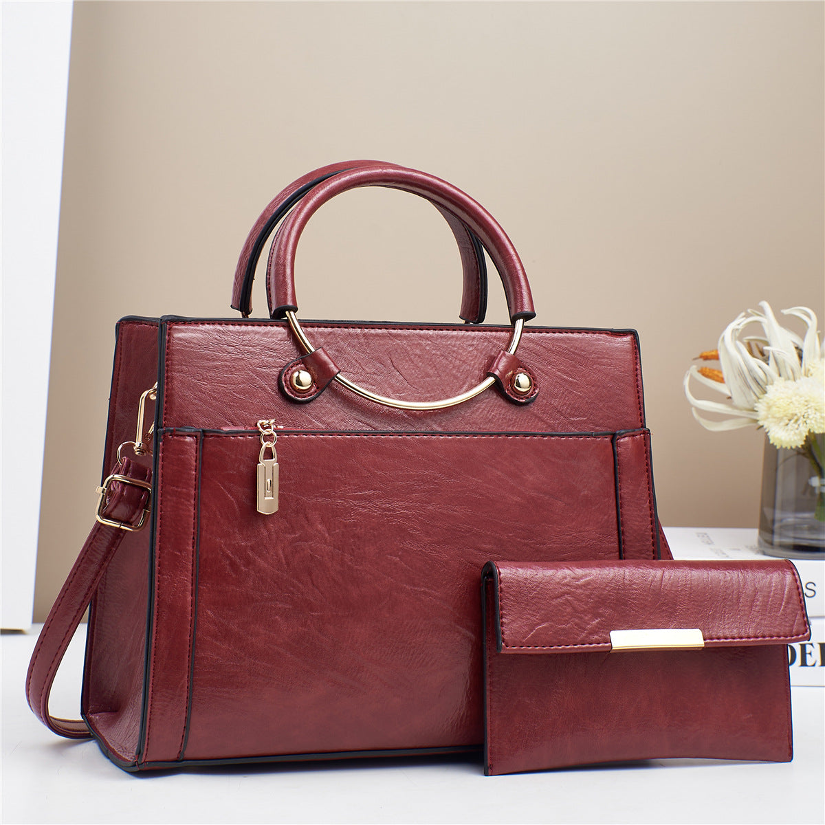 Large Capacity Women's Handbag Two-Piece Set with Crossbody Bag and Wallet