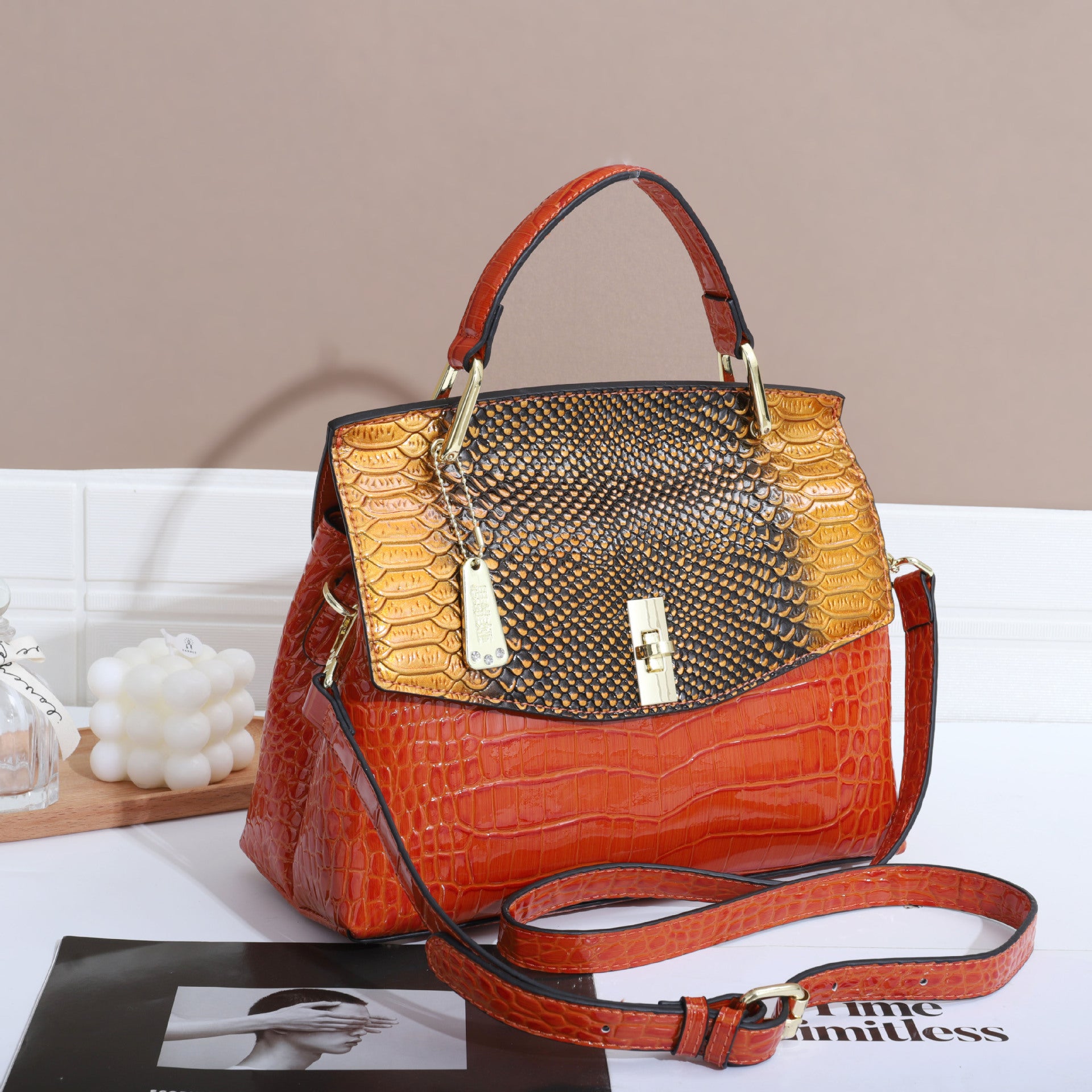 Colorful Crocodile & Snake Pattern Women's Crossbody Handbag