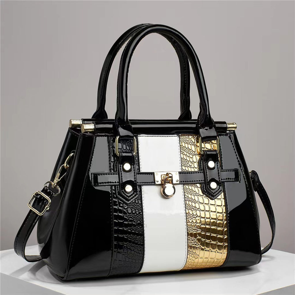 Large Capacity Vertical Stitching Leather Lizard Pattern Shoulder Bag