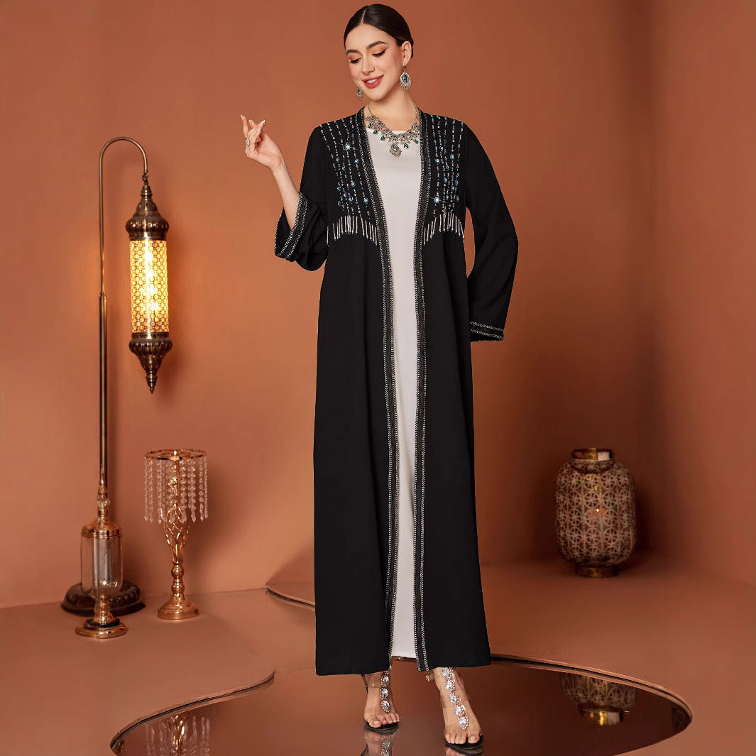 New Middle East High-end Heavy Industry Beaded Temperament Arab Coat Robe