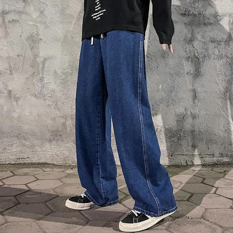 Jean américain ample droit taille mi-haute en polyester pour homme