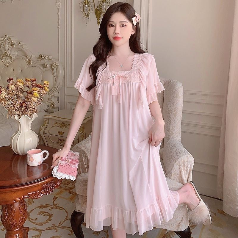 Mesh Lace Summer Fairy Princess Pajamas in White, Pink, Light Purple & Matcha, Sizes M-XXL