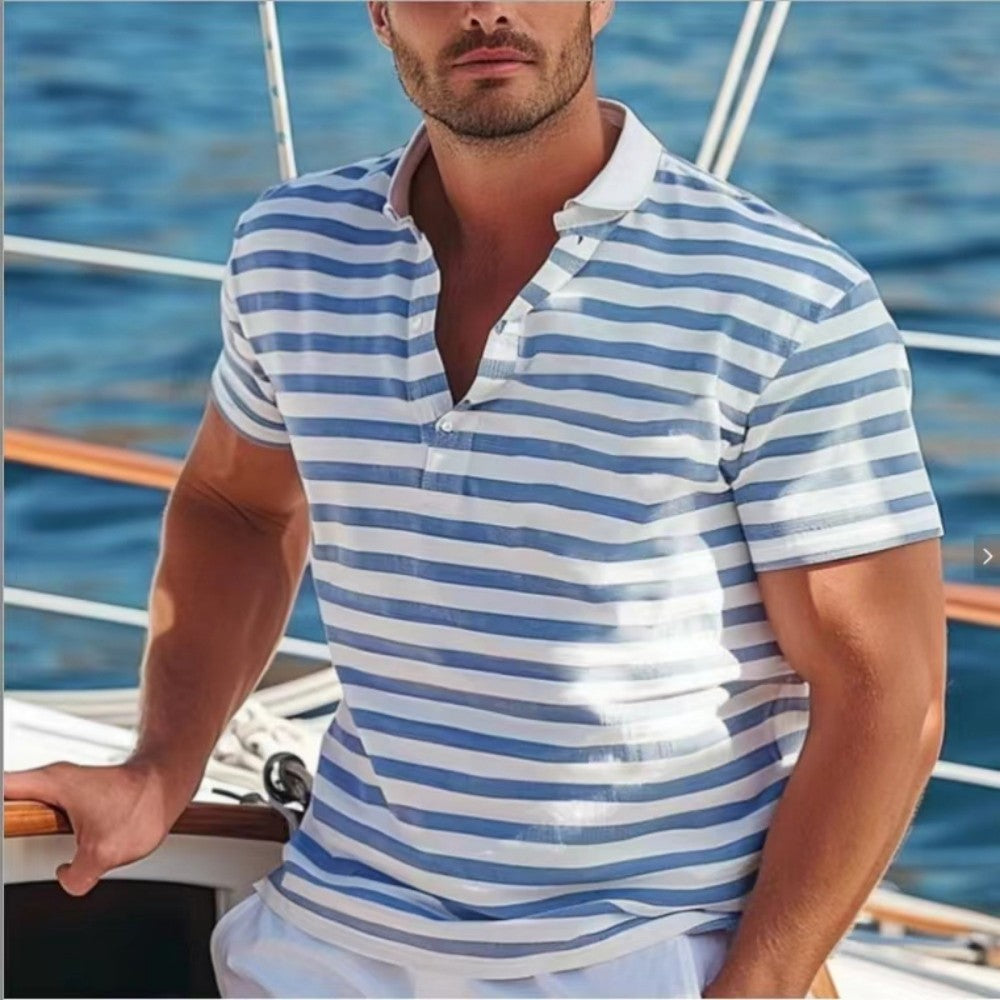 Polo décontracté à rayures et manches courtes pour homme