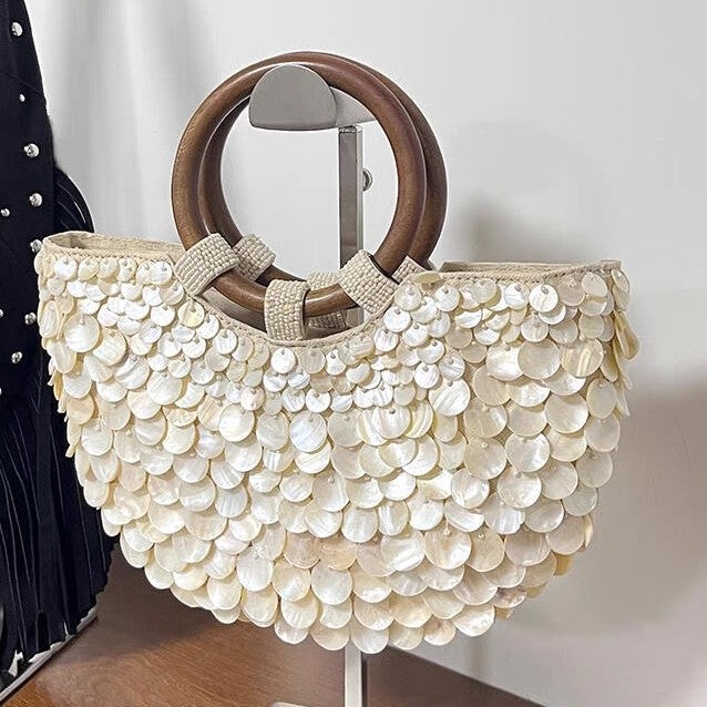 Handmade Natural Shell PU Bag with Sandwich Pocket