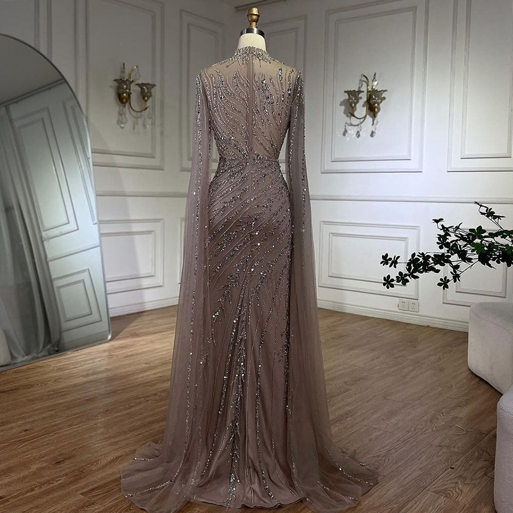 Robe de soirée élégante de princesse arabe à manches volantées et coupe sirène