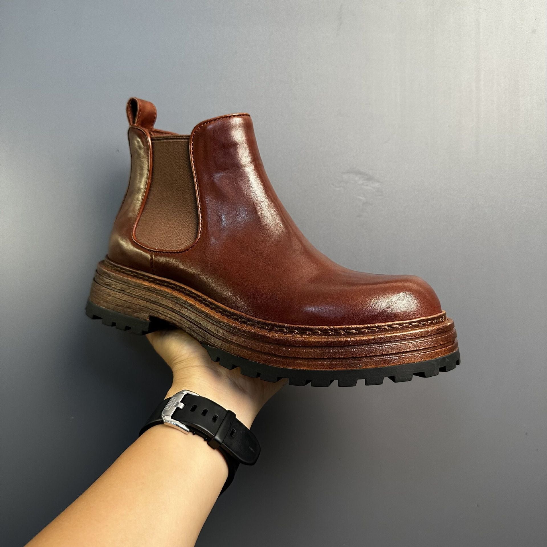 Bottes montantes Martin rétro en cuir véritable pour hommes