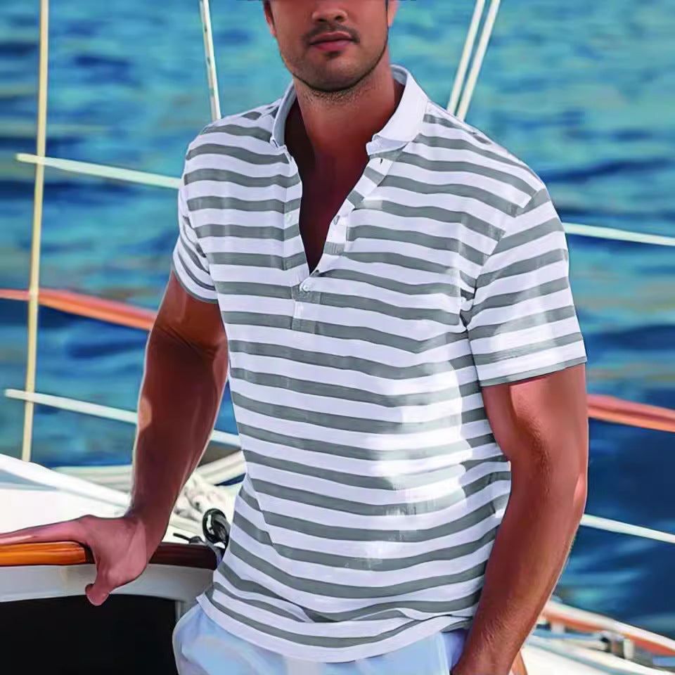 Polo décontracté à rayures et manches courtes pour homme