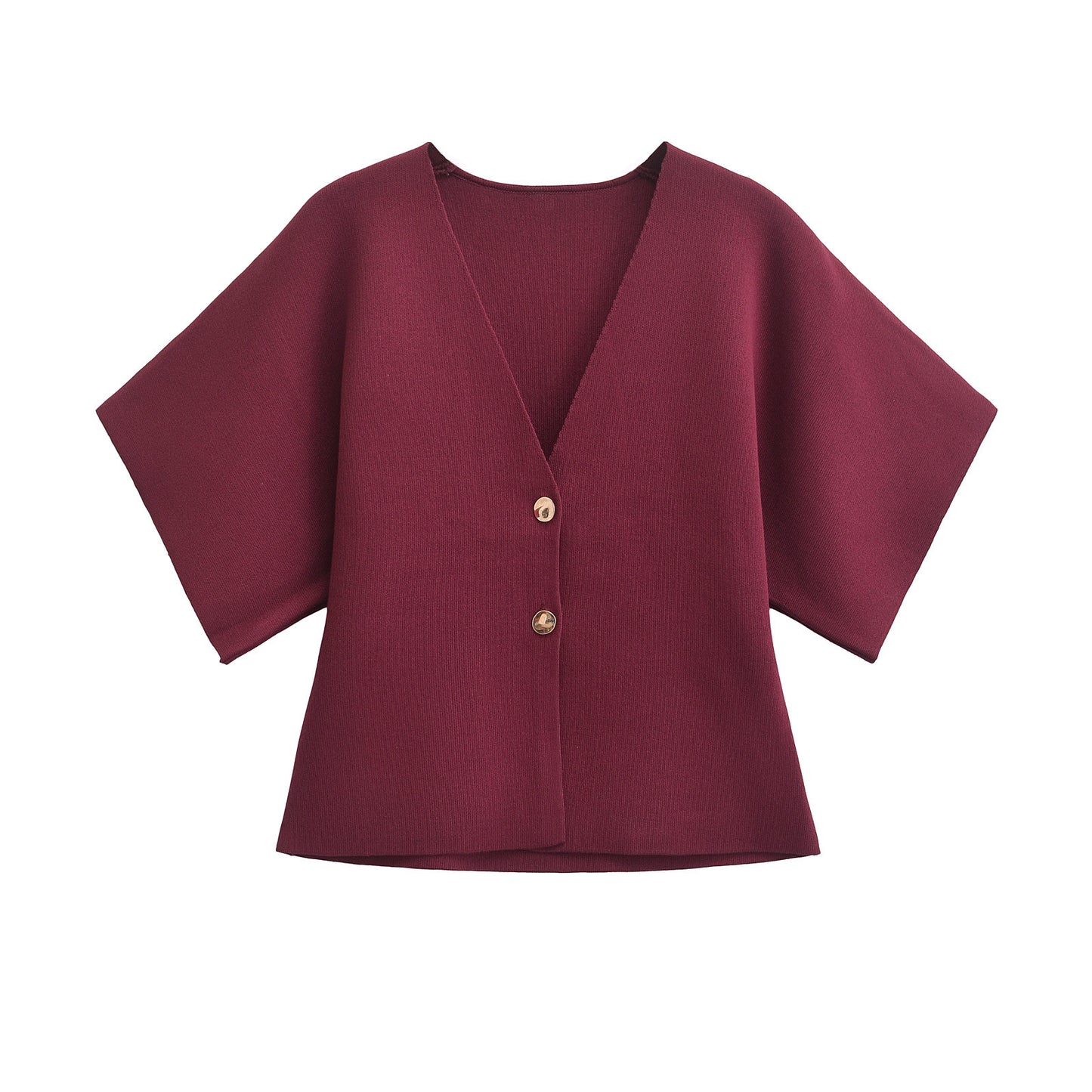 European And American Fashion Women's Wear Elegant Cardigan Plain Stitch Short Sleeve V-neck Casual Simple Knitting Top