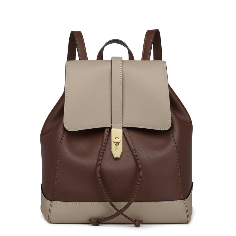 Sac à dos personnalisé en cuir véritable pour femme 30x25x12cm Kaki Café Marron