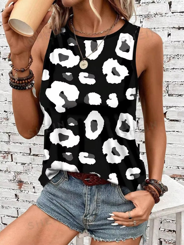 Casual Flow High Quality Leopard Print Round Neck Vest