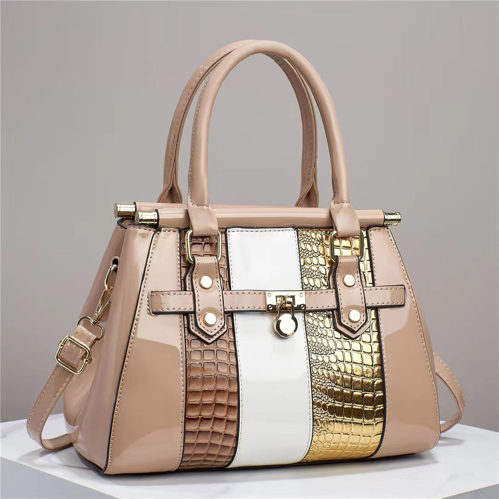 Large Capacity Vertical Stitching Leather Lizard Pattern Shoulder Bag