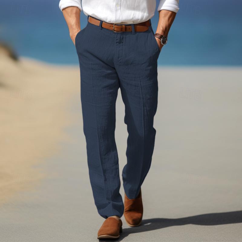 Men's Straight Thin Cotton And Linen Casual Solid Color Trousers