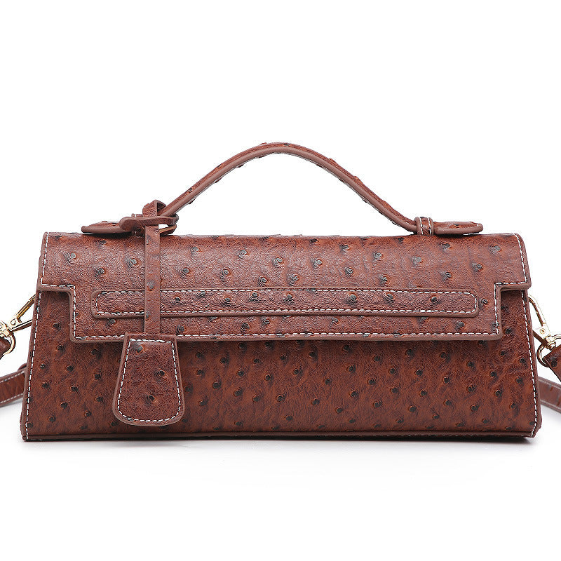 Ostrich Grain PU Crossbody Shoulder Bag 28x6.5x11cm
