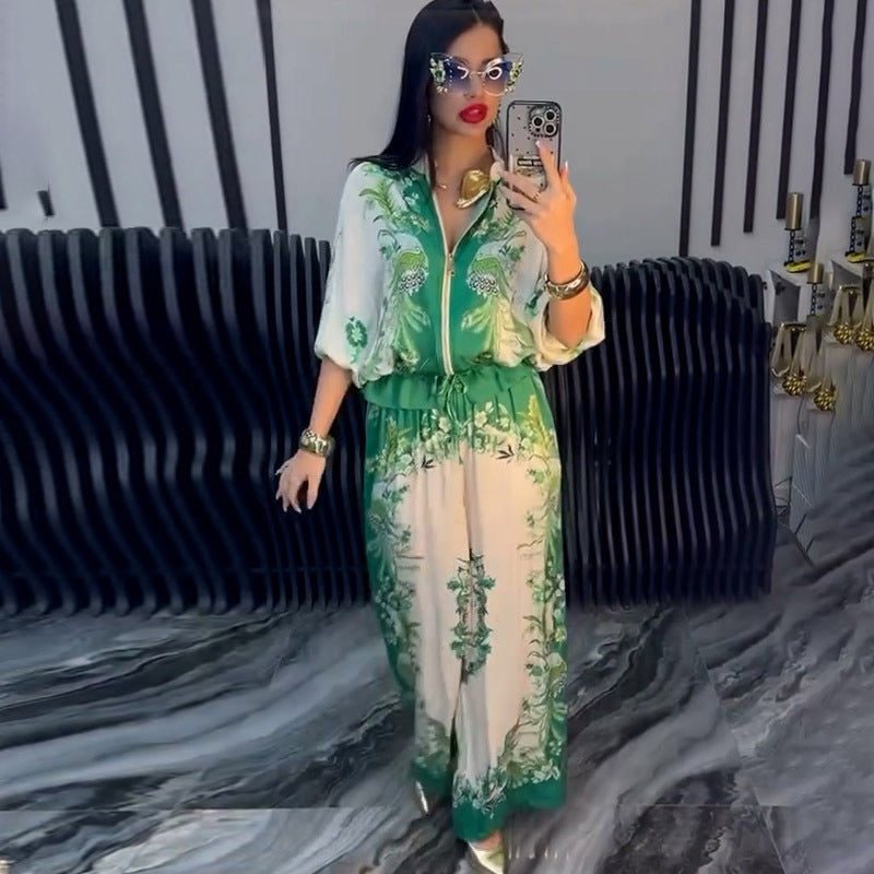 Three-dimensional Printed Flowers Baseball Drawstring Trousers Two-piece Set